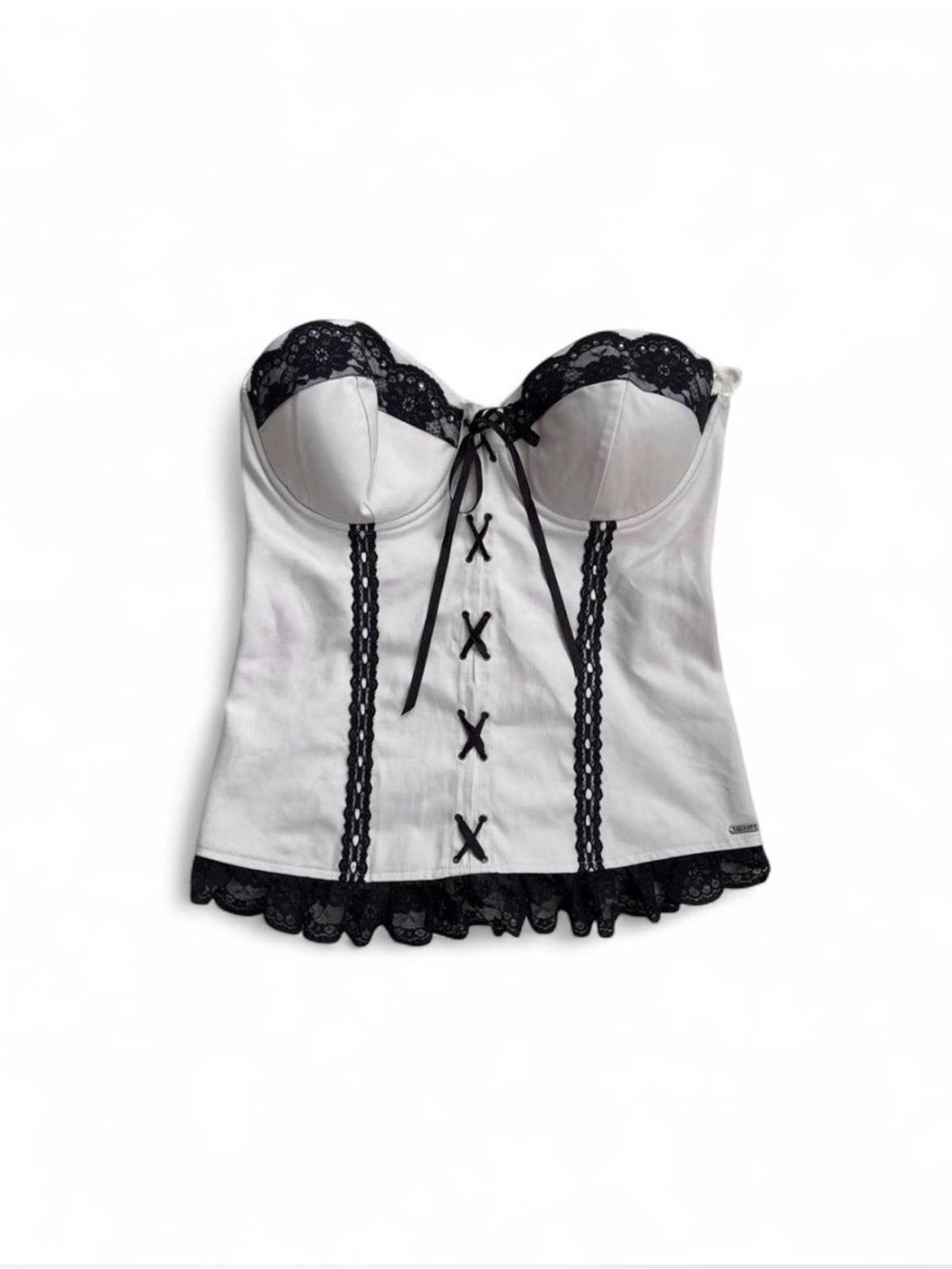 Guess White and Black Lace Corset Top